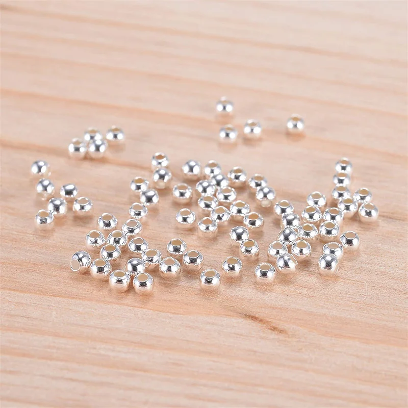 2-10MM Authentic 925 Sterling Silver Ball Sead Bead Mostacilla For DIY Charm Bracelet Jewelry Making Supplies Wholesale Business