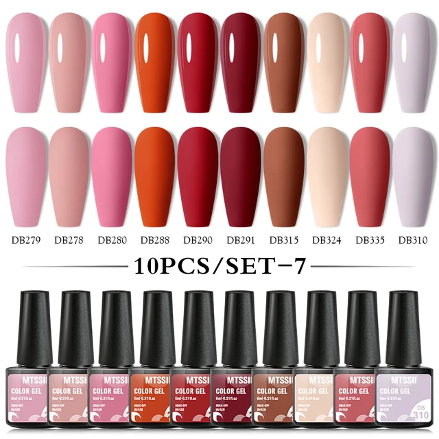 Mtssii 10Pcs/set Color Gel Nail Polish Set 100 Colors Semi Permanent UV Led Gel Varnish Soak Off Nail Lacquers Base Top Coat ZH18426 10PCS