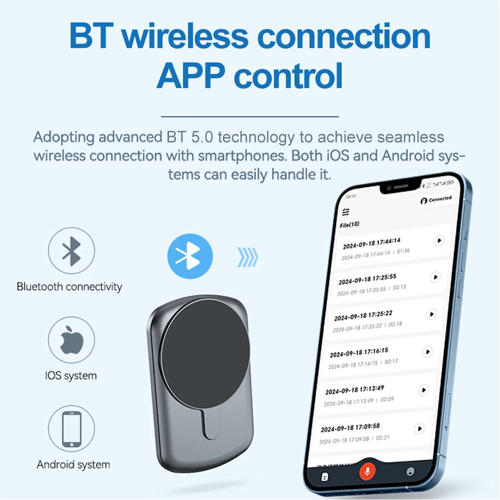 AI Intelligent Voice Recorder 1000 Hours Ultra-thin Free Transcription and Summarization Digital Recorder Supports 58 Languages