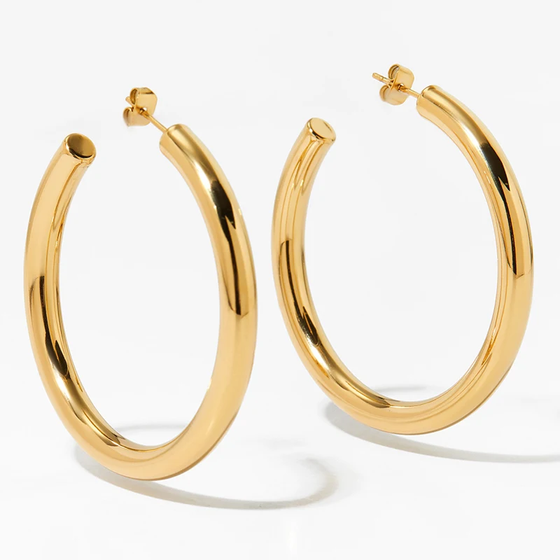 Exaggerated Hollow Thick Big Circle Hoop Earrings For Women Stainless Steel C-Ring Chunky Piercing Earrings Fashion Jewelry Gift 6