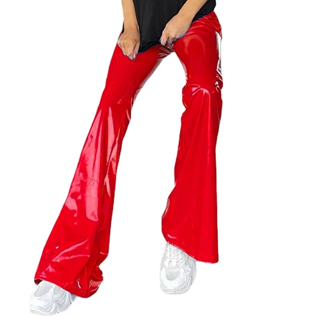 Streetwear Kylie Inspiration Jenner Red Varnished Leather Trousers Baggy  High Waist Shiny Sweatpants With Zip-Fastening Pockets - AliExpress