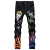 High Elastic Slim Fit 3D Color Printing Black White Pants Skeleton Graffiti Street Chaopai Men's Jeans 2