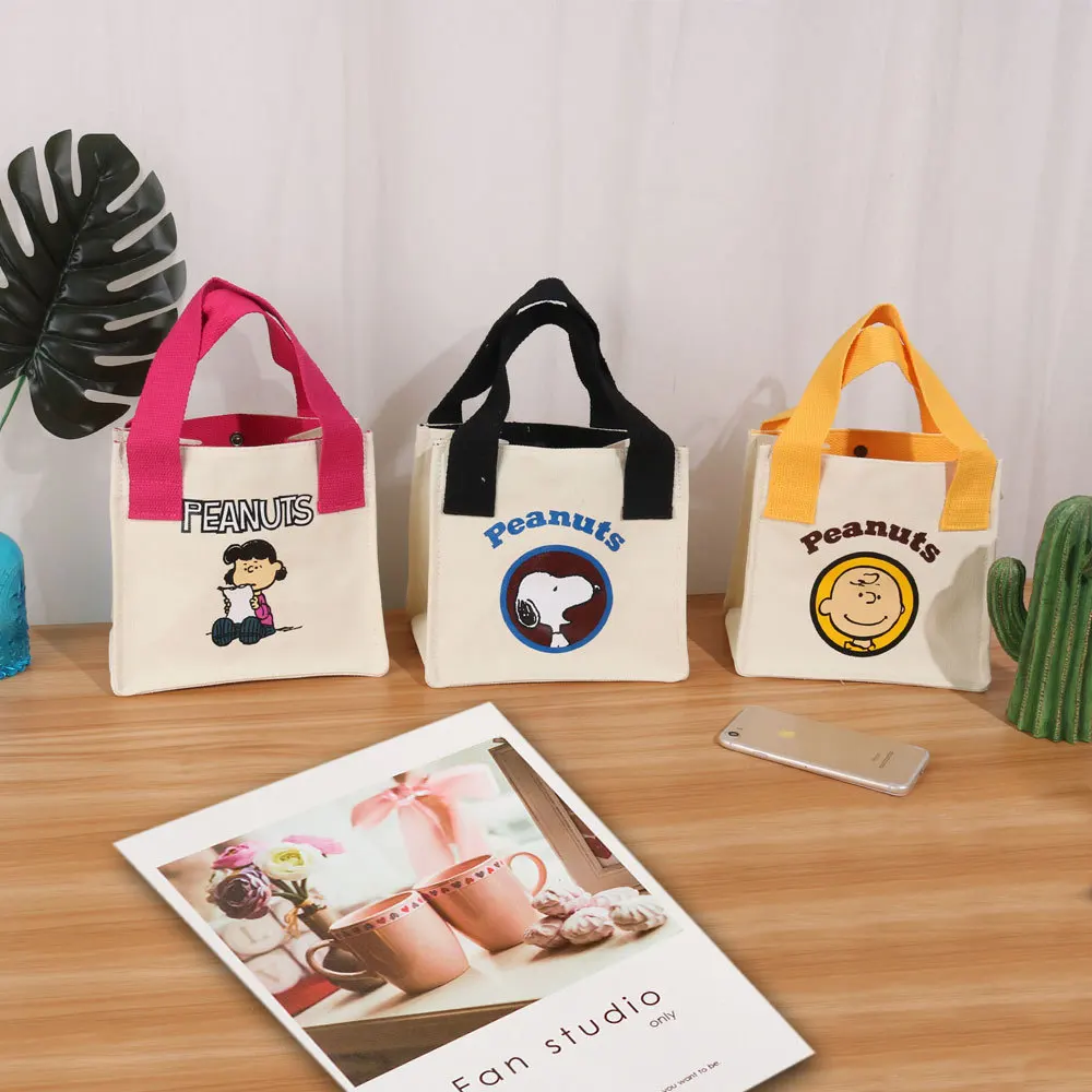 Snoopyed Spike Kawaii Canvas Hand Carry Small Square Bag Fashion Casual  Portable Lunch Bag Cartoon Mini Tote Bag Children's Bag