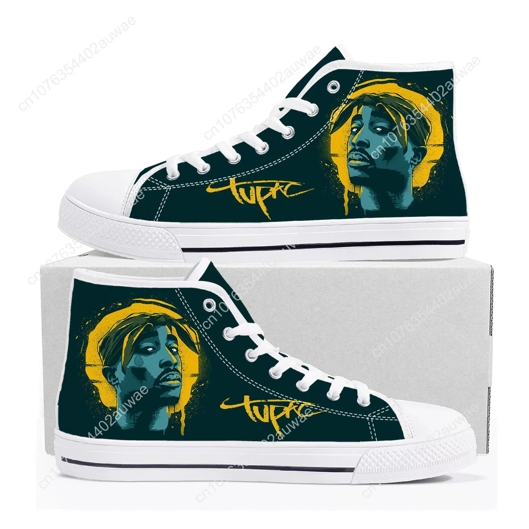 Tupac Rapper 2Pac Fashion Men Women Shoes High Top High Quality Sneakers Teenager Canvas Sneaker Casual Couple Shoes Custom Shoe