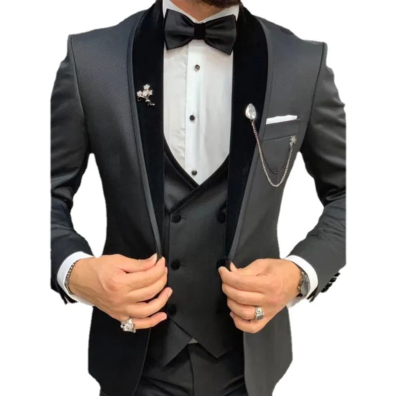 New Arrival European and American Deep Grey Men's Suit Three-piece Set Tailcoat Suit Groomsmen Formal Wear Trajes De Hombre