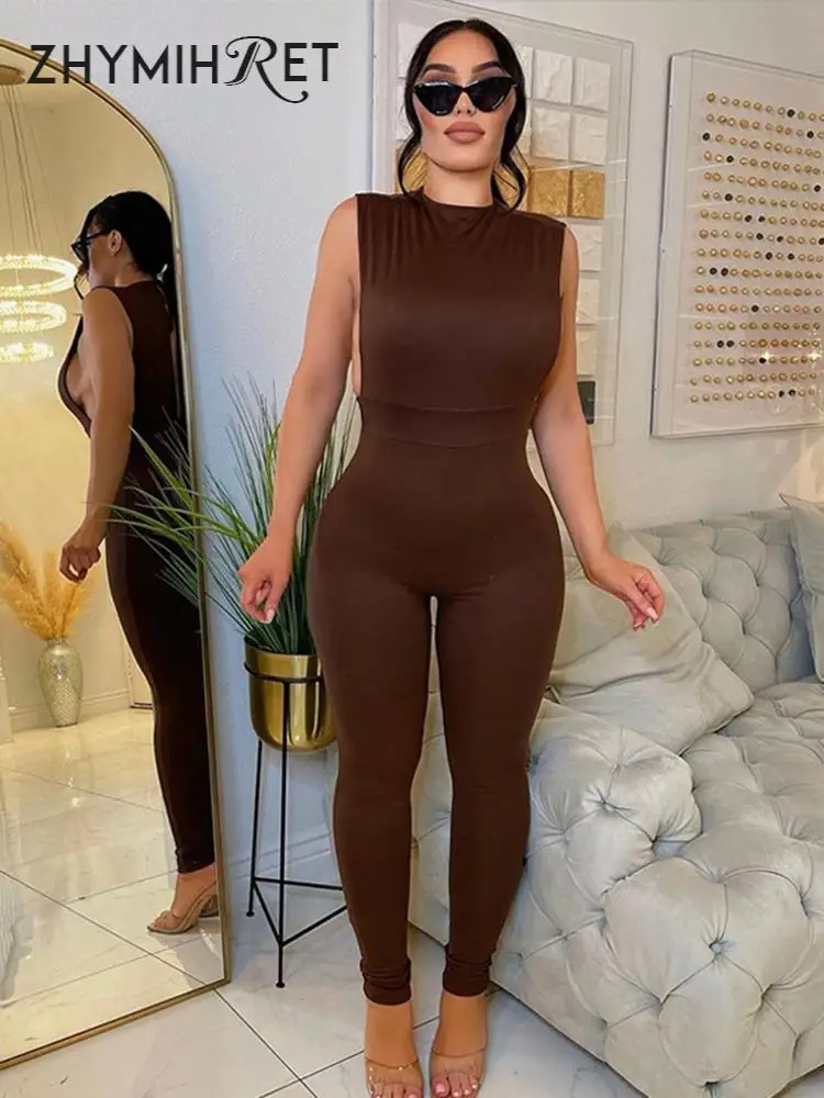 

ZHYMIHRET Chic And Elegant Sleeveless Jumpsuit Women 2023 Summer Backless Overalls Romper Night Club Rave Outfit Y2K Streetwear
