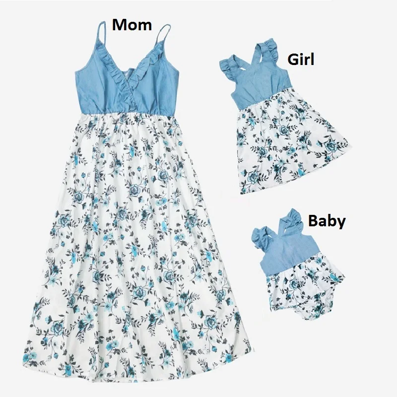 

Family Set Ruffled Mother and Daughter Dresses Flower Mom Baby Mommy and Me Matching Clothes Fashion Woman Girls Cotton Dress