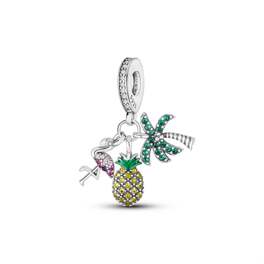 Fruit Series Apple Lemon Durian Strawberry Pineapple Dangle Charm Bead Fit Original 925 Sterling Silver Bracelet Jewelry 5