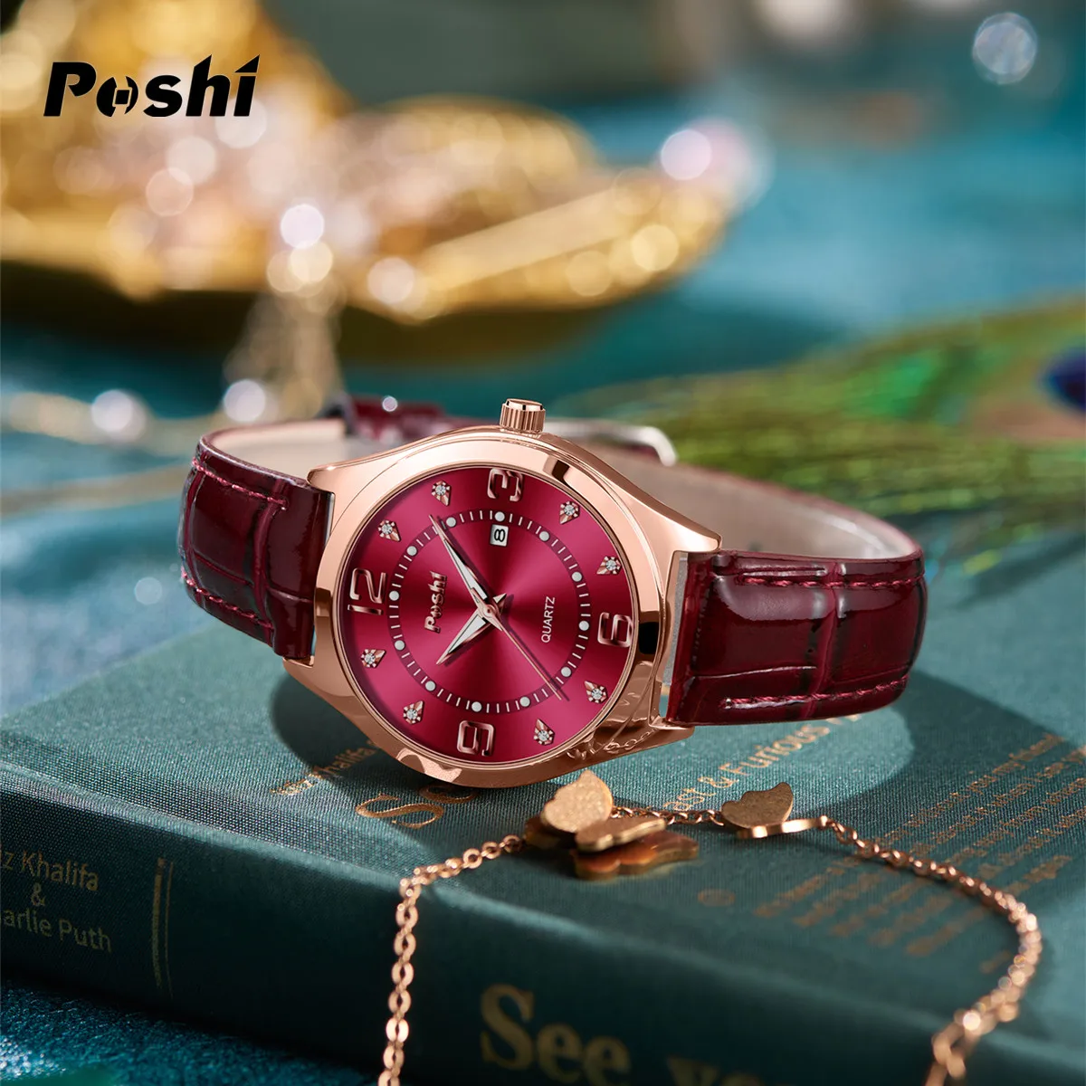 POSHI 972 Fashion Quartz Watch Casual Ladies Dress Wristwatch Leather Strap With Date Life Waterproof Original Watches Girls 5