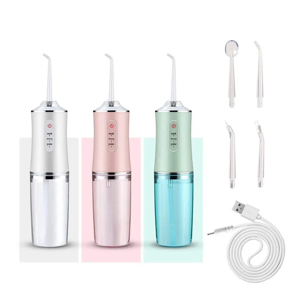 휴대용 치과 구강 세정기, USB 충전식 워터 제트 치실, 치아 픽, 4 제트 팁, 220ml, 3 가지 모드, IPX7, 1400rpm