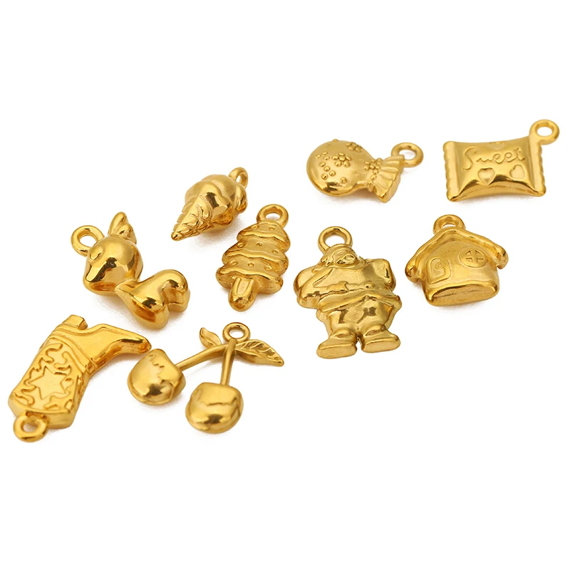 3pcs Stainless Steel Christmas Pendants Candy Santa Claus Xmas Tree Snow House Charms for DIY Jewelry