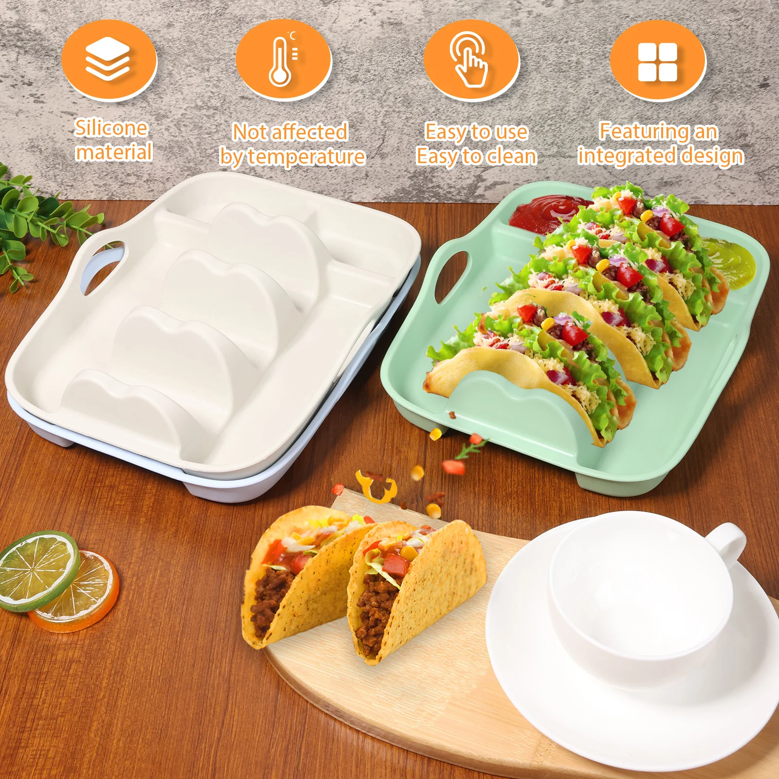 2/3 Pcs Silicone Taco Holder Mexican Food Stand Heat Resistant Reusable Taco Stand with Double Handle for Kitchen Accessories
