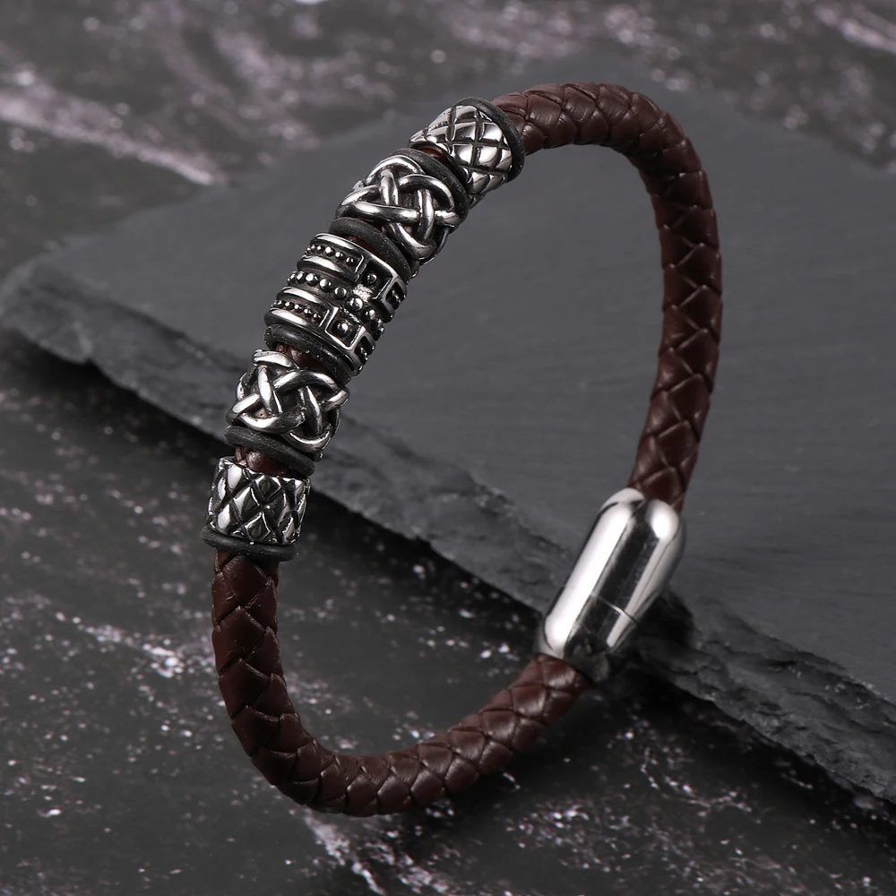Luxury Stainless Steel Men Punk Bracelet Leather Wrap Woman Jewelry Pulseiras Masculina Pulseras De Acero Inoxidable Para Mujer