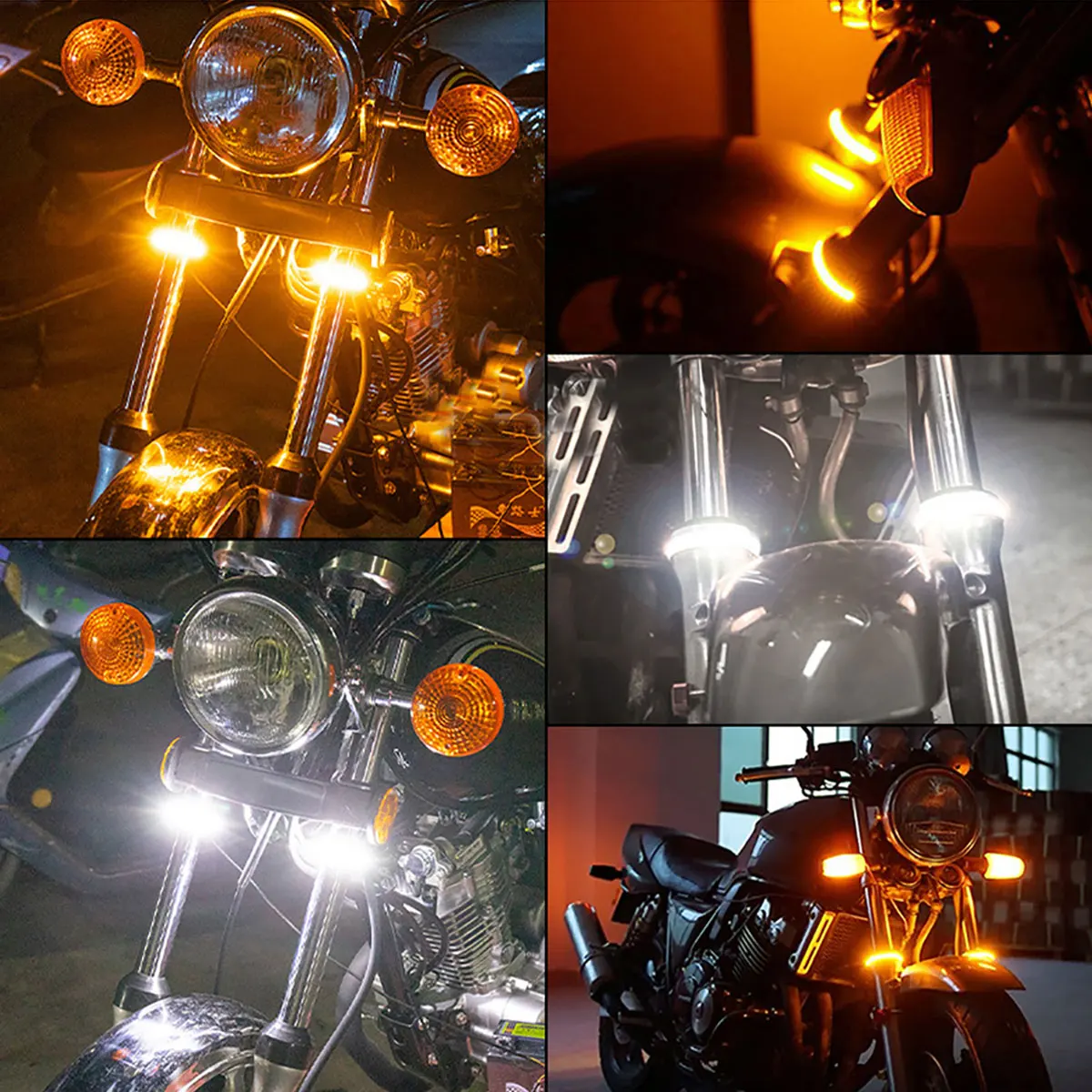 motorcycle led lights 2 Pcs 12V LED motorcycle turn signal light & DRL ring fork strip lamp flashing blinker amber white moto flasher auto accessories