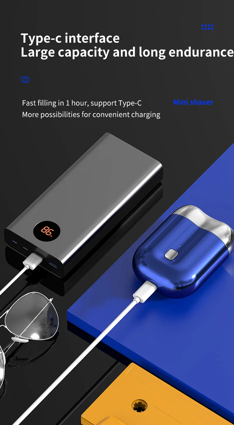 Double-headed Mini Magnetic Shaver Type-C Charging Silent Washable Electric Shaver Portable Men Women Electric Razor New