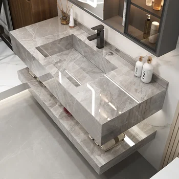 ตู้ห้องน้ําอัจฉริยะที่ทันสมัยเรียบง่ายแผ่นหินแบบบูรณาการอ่างล้างหน้าห้องน้ําอ่างล้างหน้าอ่างล้างหน้าตู้รวมกัน 1