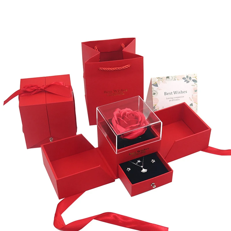 

Necklace Gift Box Rose Romantic Love Jewelry Gift Box Double Door Open Jewelry Box Present Valentines Day Gift