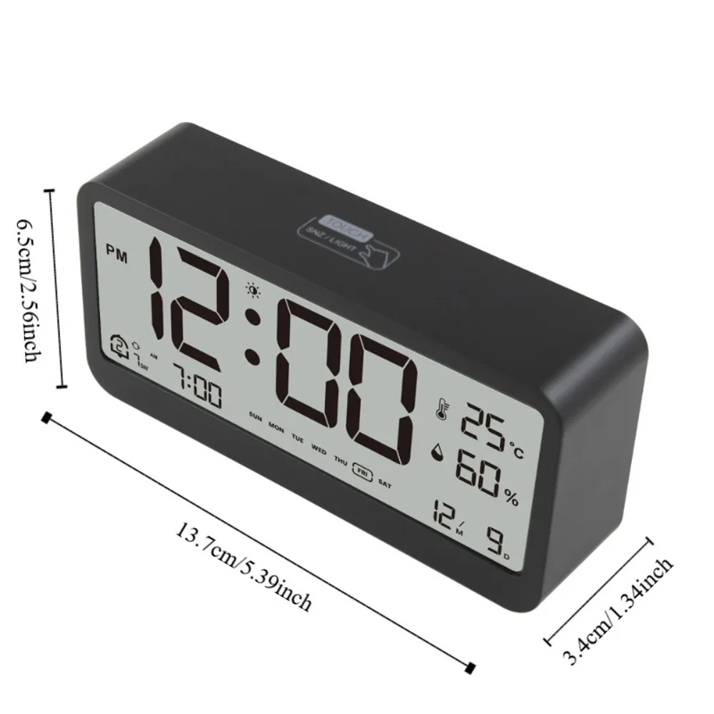 Intelligent Electronic Digital Alarm Clock Brightness Adjustable LED Large Screen Date Display Table Clock Non-slip Bottom