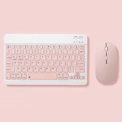 Wireless Rechargeable Bluetooth Keyboard and Mouse Set - 78 - Key Keyboard with 1200 DPI Mouse (Pink)
