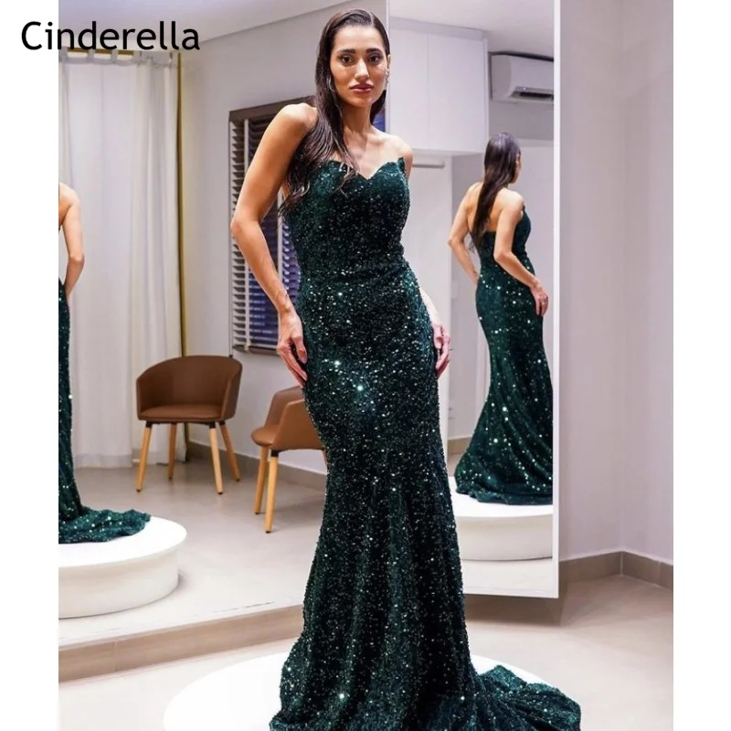 

Зеленые блестящие платья для выпускного вечера с V-образным вырезом без рукавов, юбка-годе со шнуровкой сзади, модные вечерние платья