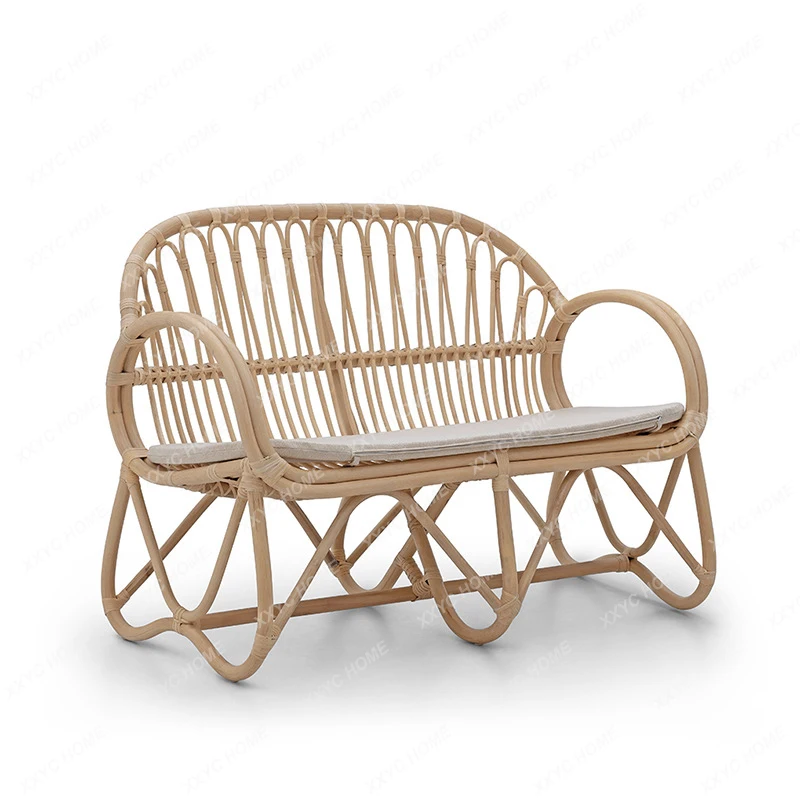 

Rattan Woven Couch Real Rattan Double Combination Rattan Living Room Balcony Leisure Chair Chinese Style Home Balcony