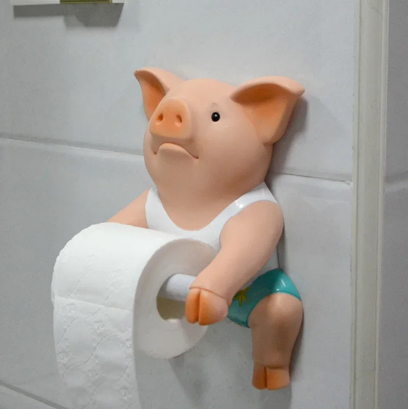 PVC Pig Style Toilet Paper Holder Punch-Free Hand Tissue Box Household Paper Towel Holder Reel Spool Bathroom Accessory