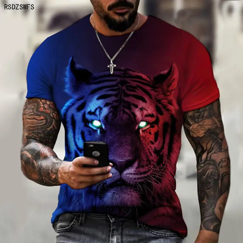 

Brand Clothing Animal World Tiger Cartoon 3D Printing Men's T-shirt Street Handsome Short-sleeved Oversized T-shirt Summer Top