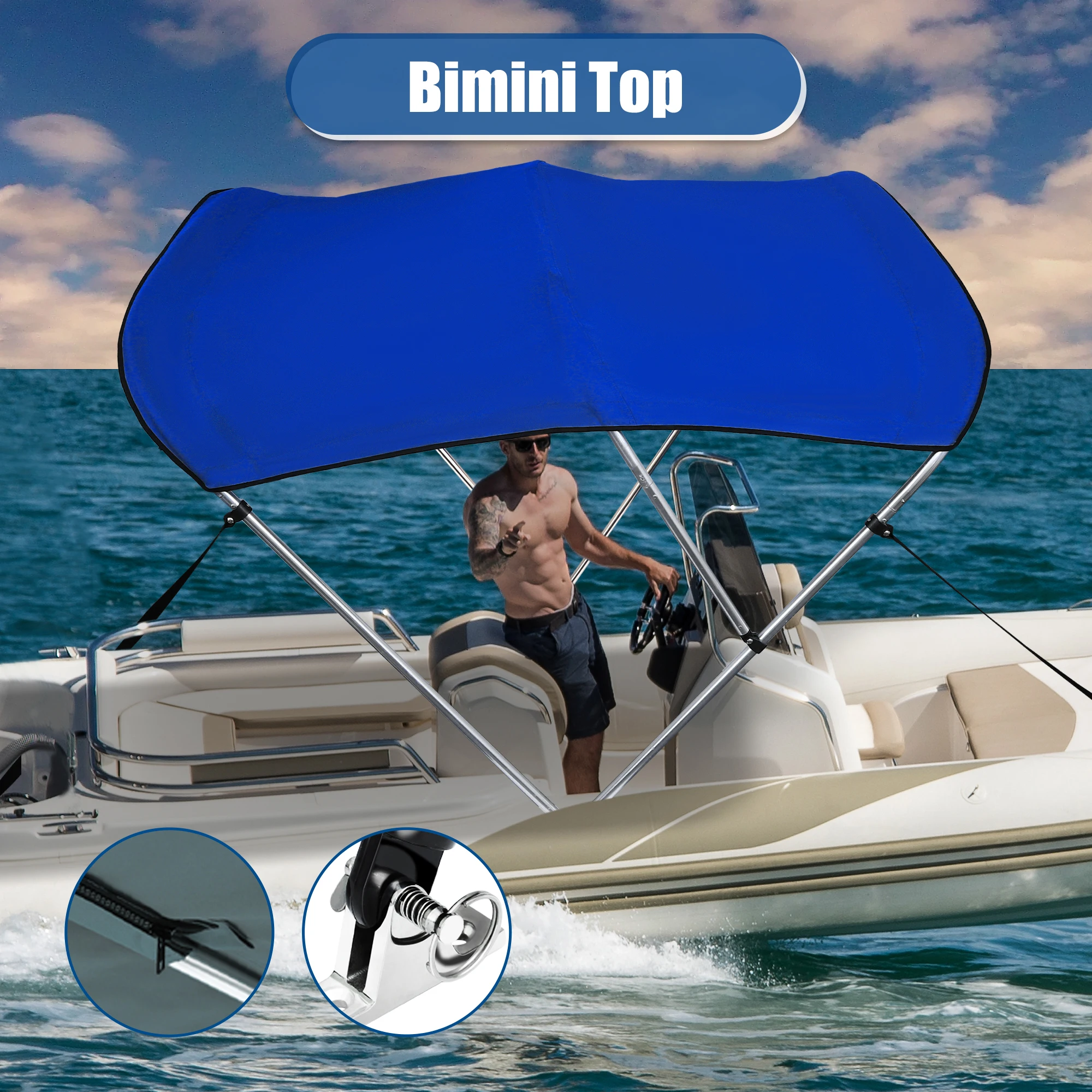 XAutohaux3Bow600DBiminiTopAssemblyDeckHingesMountingHardware