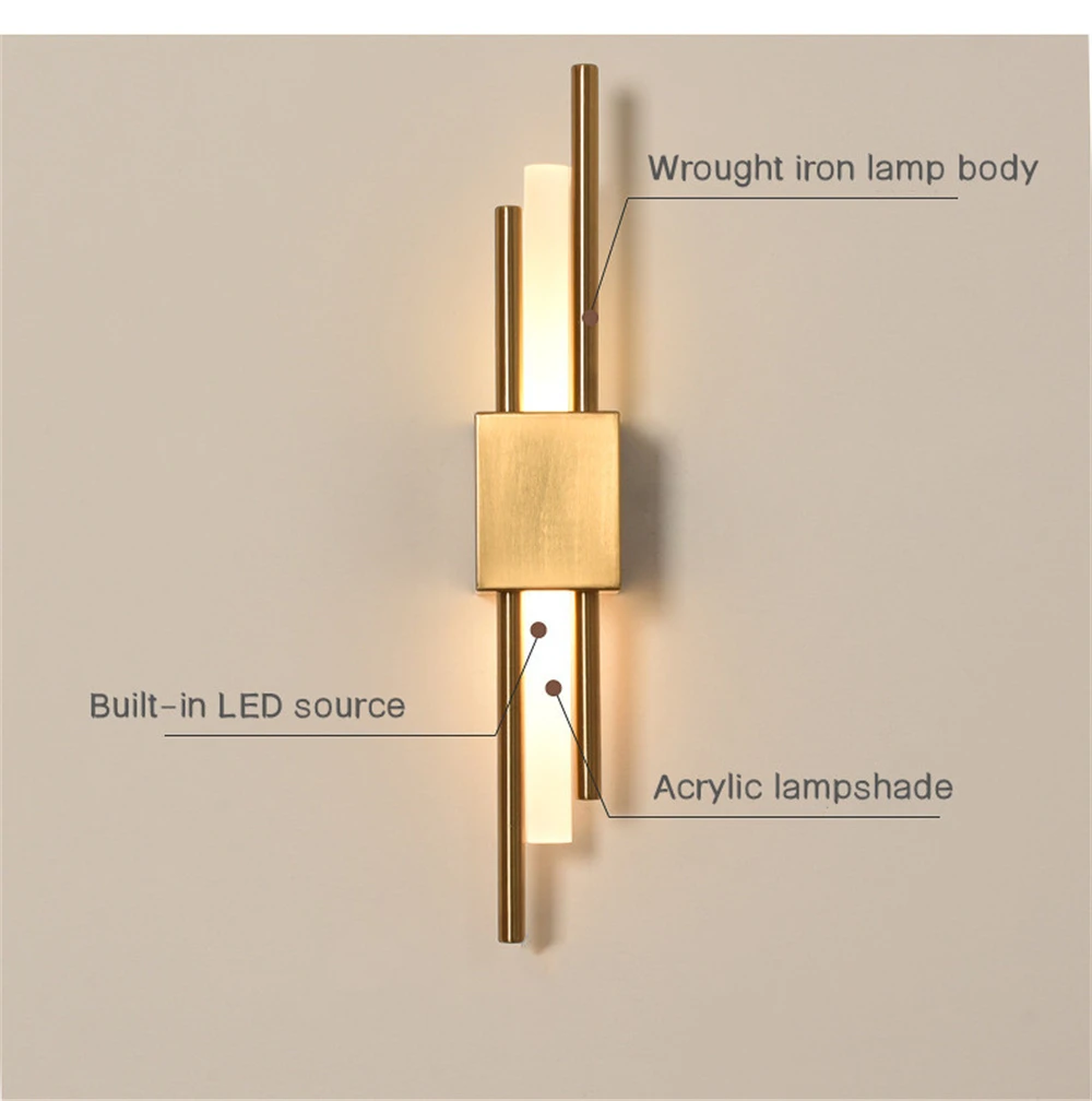 Description Picture 3 of itemTubular Luxury Wall Lamp Modern Bedroom Sofa Living Room TV Background Wall Decor Sconce Corridor Interrior Wall Light Fixture
