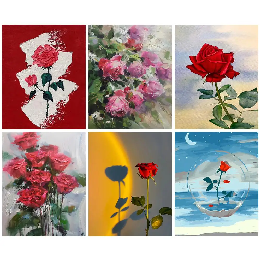 GATYZTORY 60x75cm Painting By Numbers Frameless Rose Flower Paint By