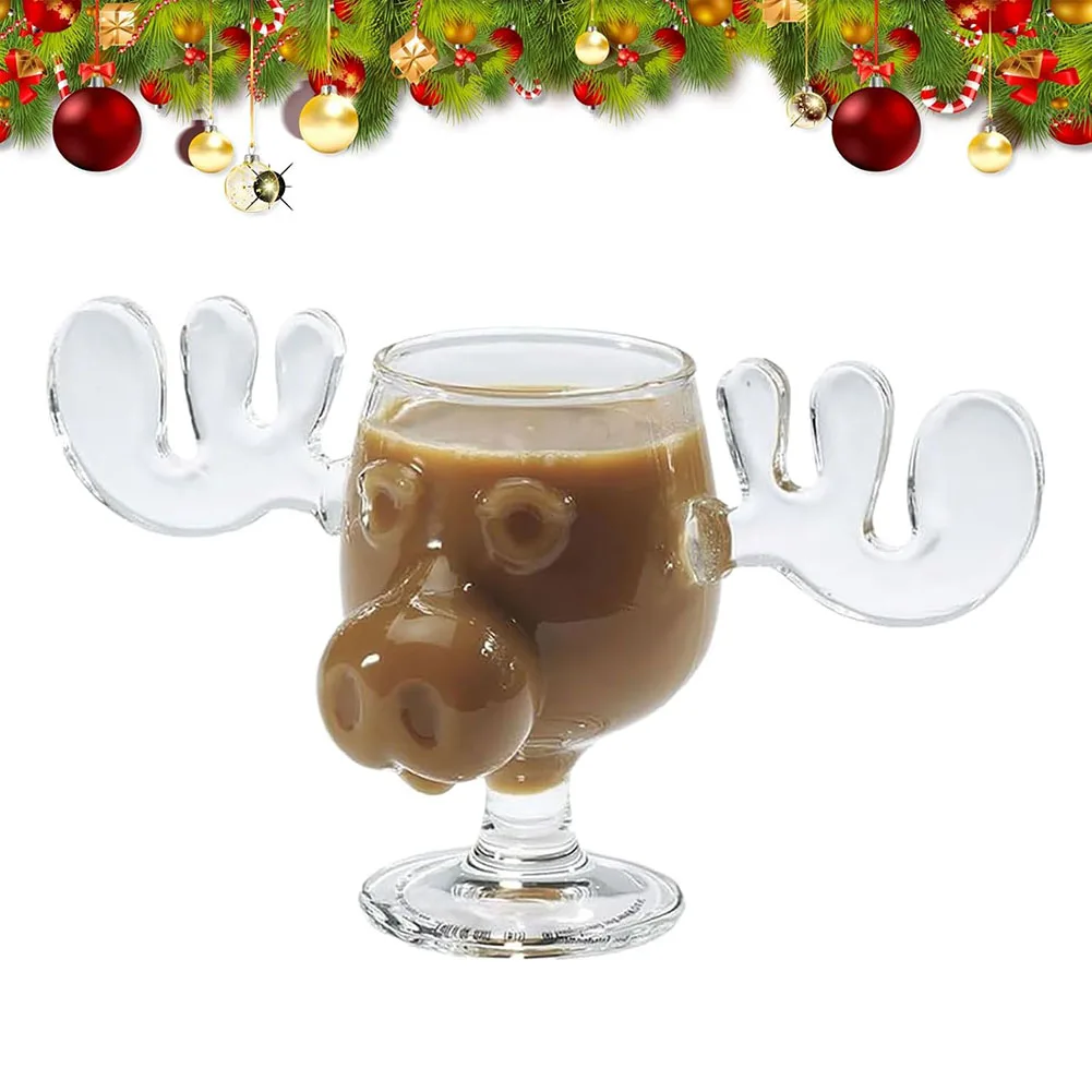 240ml 8oz Christmas Elk Glass Cup Creative Vacation Moose Mug Xmas Reindeer Head Coffee Cup Milk Beer Water Whiskey Glasses Gift