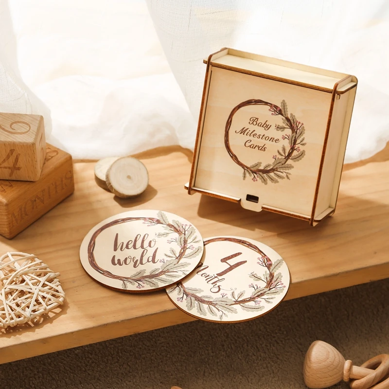 Tarjetas Hitos Bebé Forma Nube - 8 Piezas De Madera Para Fotos Mensuales | Regalo Recién Nacido Original