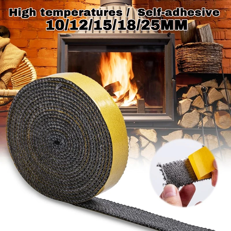 Stove Rope Seal Gasket 20/25MM Flat Self Adhesive Fiberglass for Woodburning Coal Stove Fireplace