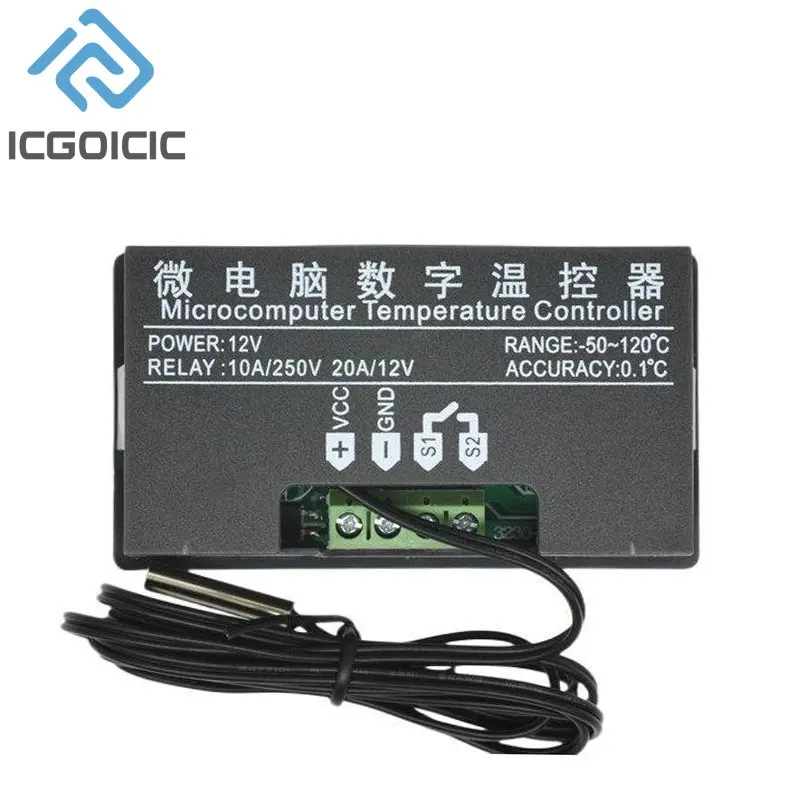 Digital Temperature Control LED Display Thermostat with Heat/Cooling Function, 20A Capacity, AC/DC Versatility