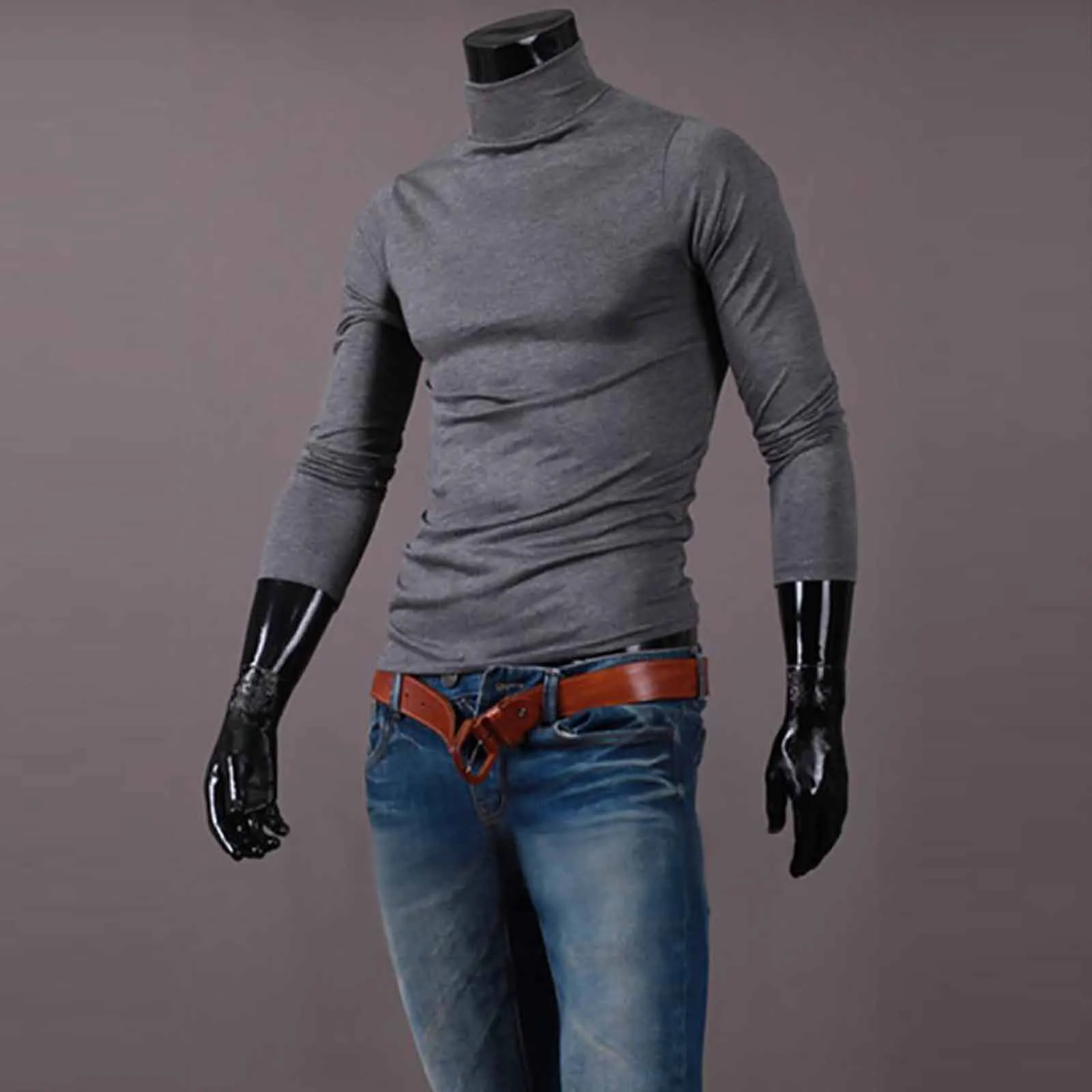 New High Quality Men'S Sweater Cotton Sweater Men'S Pullover Half High Collar Soft And Warm Knitted Men'S Slim Fit Knitwear 2
