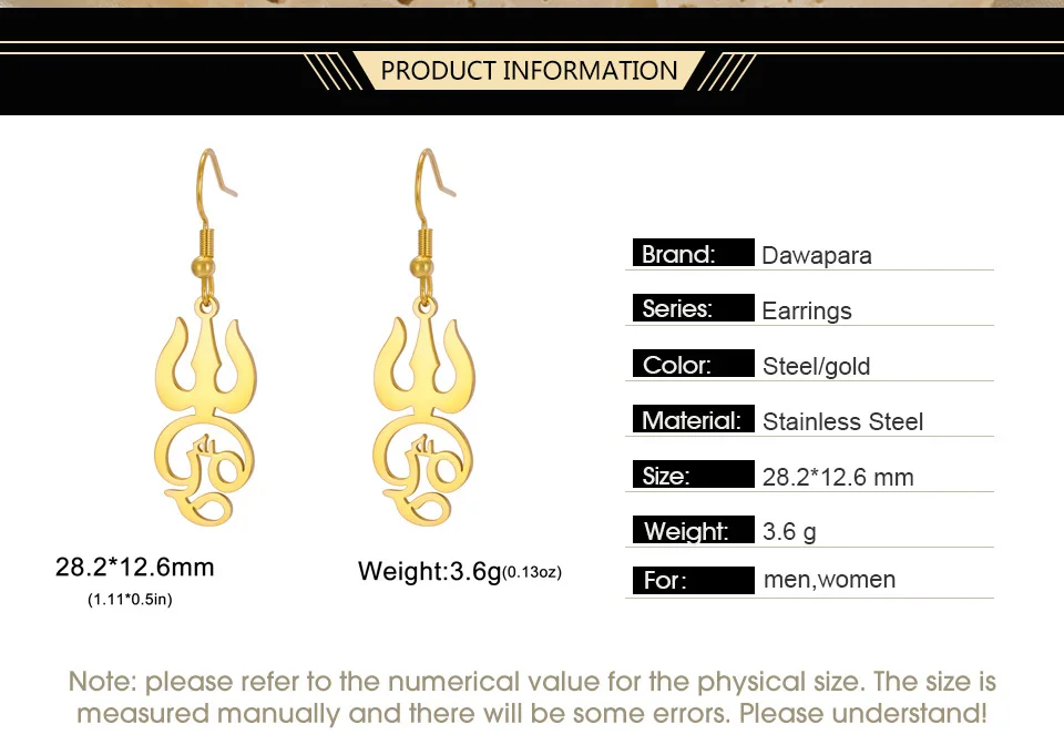 Dawapara Dreizack Tamil OM Symbol Frauen Ohrringe Siva Schutz Amulett Hindu Spirituelle Anhänger Edelstahl Schmuck – Detail 2