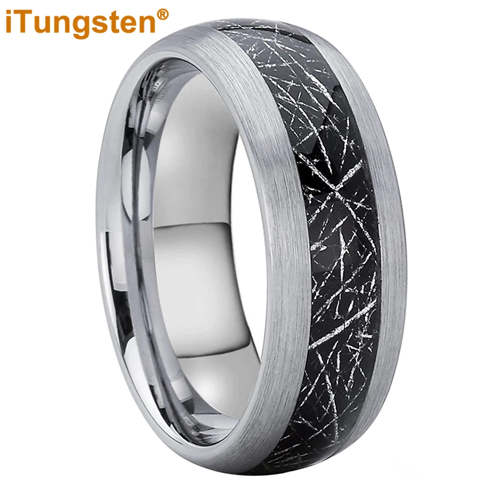 

iTungsten 8mm Black Meteorite Ring for Men Women Tungsten Engagement Wedding Band Fashion Jewelry Domed Brushed Comfort Fit