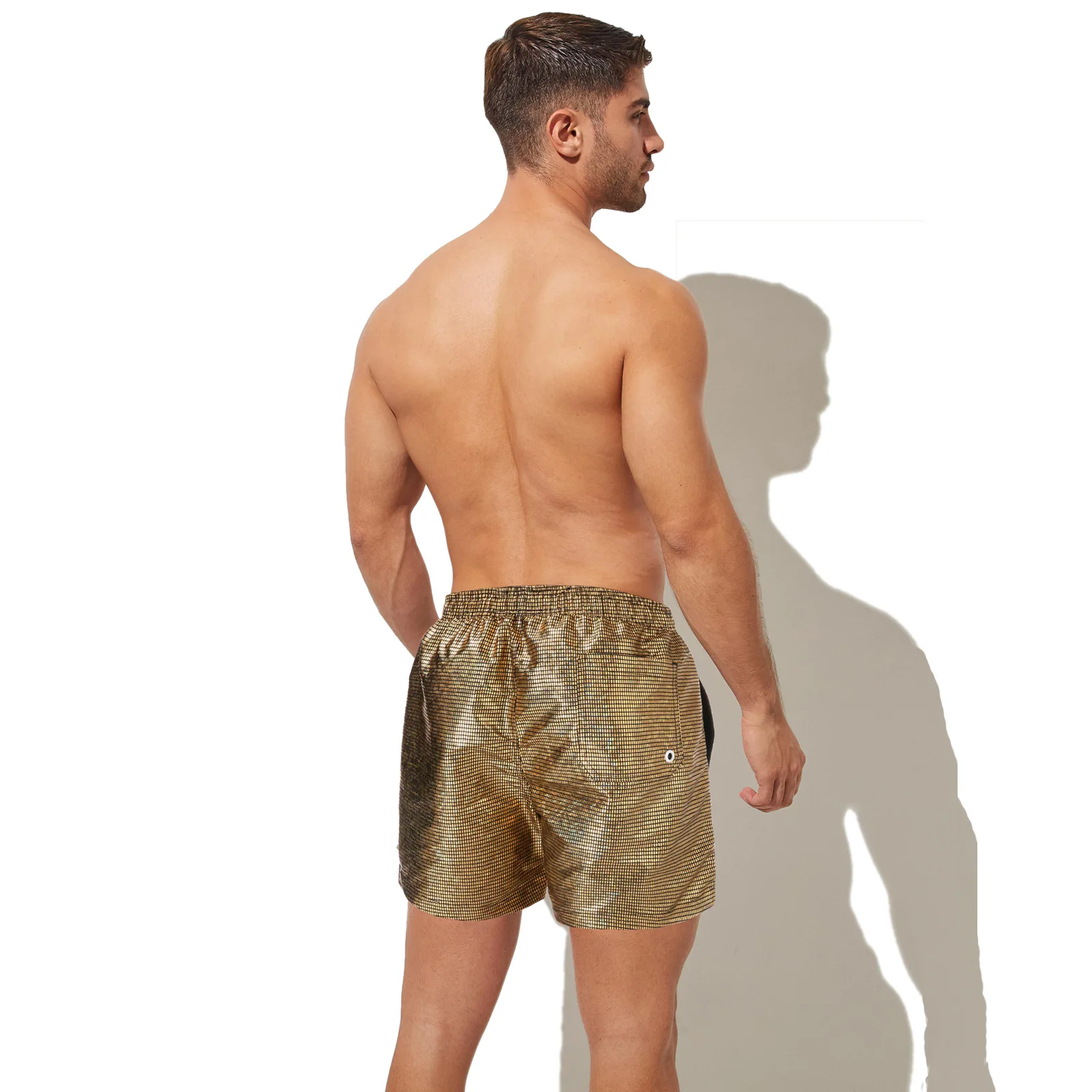150 g Herren-Sommer-Strandshorts in Übergröße, glitzernde Schwimm-Boxer-Unterhose, 100 % Polyester, einfarbig, kariert, String-Board-Shorts – Detail 7