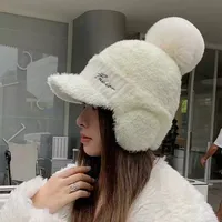 Fashion Solid Color Warm Earmuffs Cap Thermal Thick Pompom Plush Beanie Windproof Versatile Ear Flap Protection Hat Winter