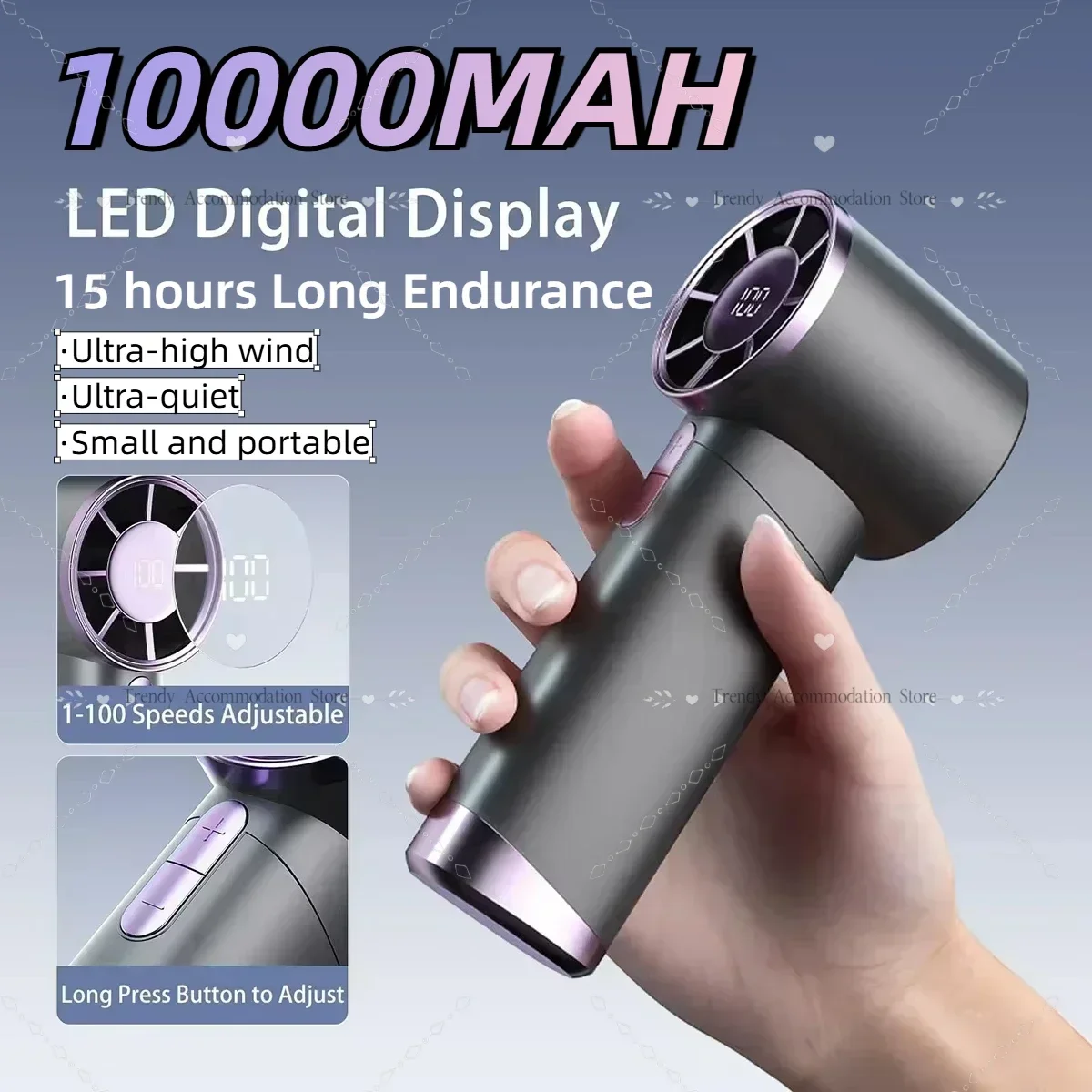 Lenovo 10000mah Portable Handheld Fan 100 Speeds Adjustable Turbo LED Display Rechargeable Ice Cooling Personal Fan NEW 3
