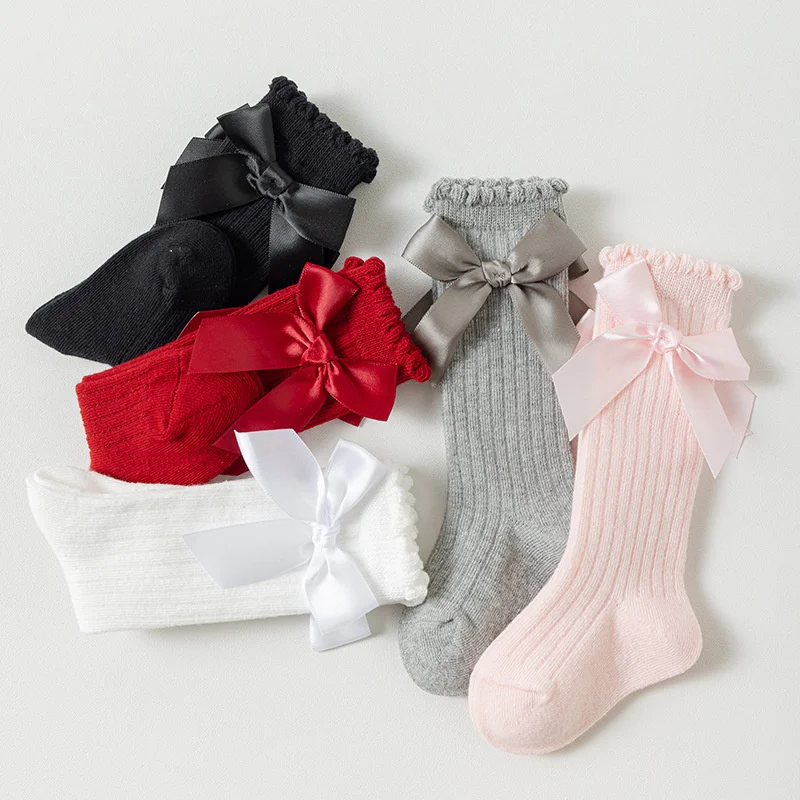 New Baby Socks Winter Autumn Soft Cotton Cute Big Bows Baby Girl Socks Newborn Knee High Long Kids Clothing Accessories