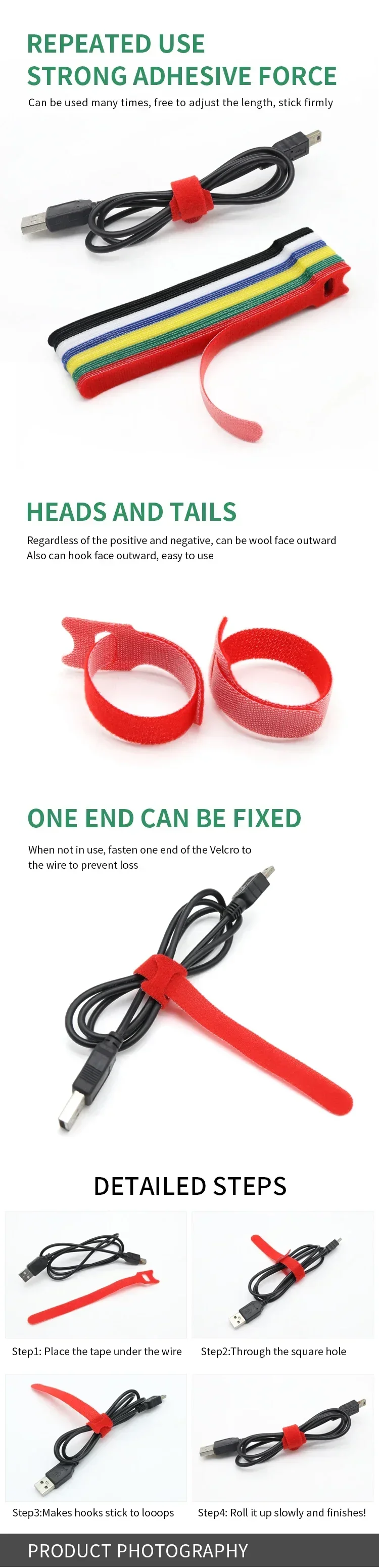 Releasable Cable Tie 150 200 250 300mm Plastics Fastening Reusable Ties Straps Nylon Wrap Zip Bundle Bandage Cable Organiser