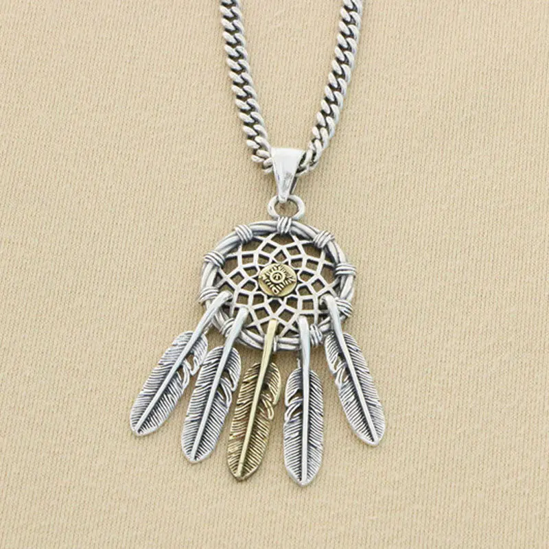 

Серебро S925 пробы, инкрустированное медными и золотыми перьями, яркий японский модный индийский кулон-ожерелье