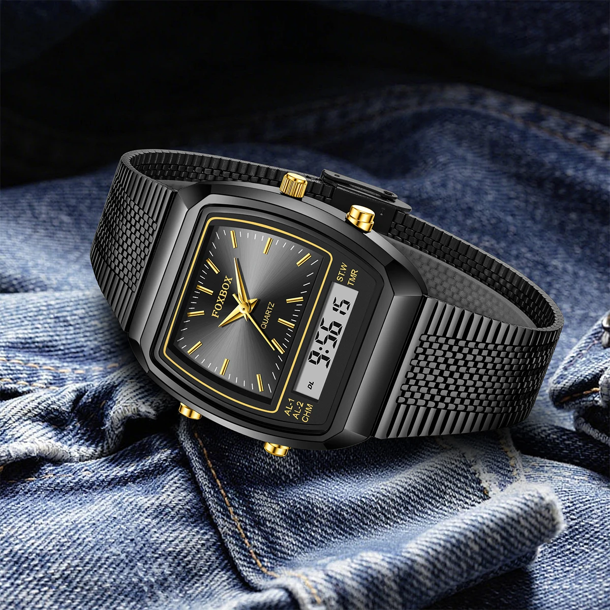 FOXBOX Luxury Dual Display Waterproof Sports Watch - Fashionable Quartz Timepiece