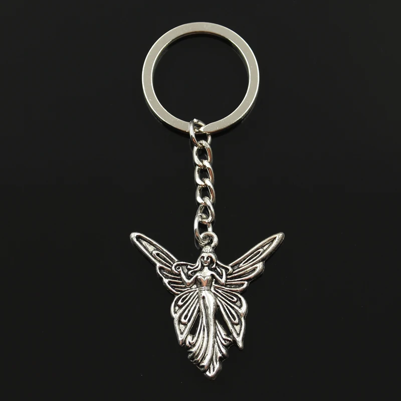 Mode 30mm Schlüssel Ring Metall Schlüssel Kette Keychain Schmuck Antike Bronze Silber Farbe Überzogen Schmetterling Engel 38x37mm Anhänger