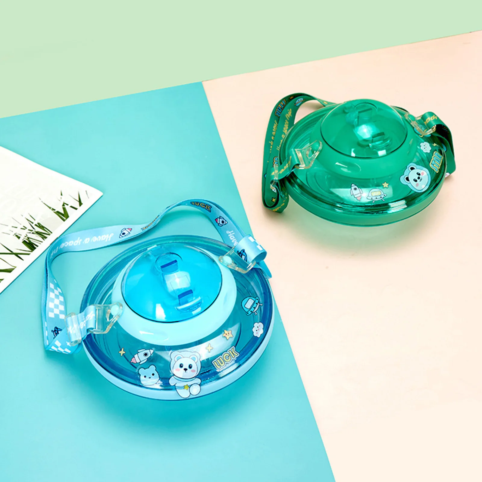 Ufo Shape Plastic Cup Summer Cute Water Bottle With Rope 550Ml