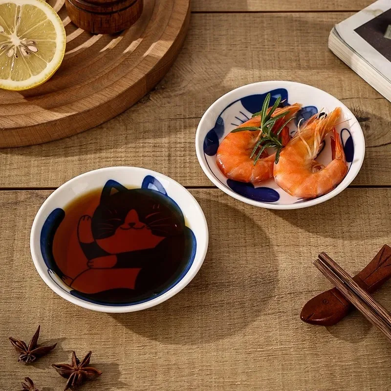 Cat Cartoon Ceramic Dish Home Table Dipping Dish Soy Sauce Hot Pot Seasoning Small Vegetable Seasoning