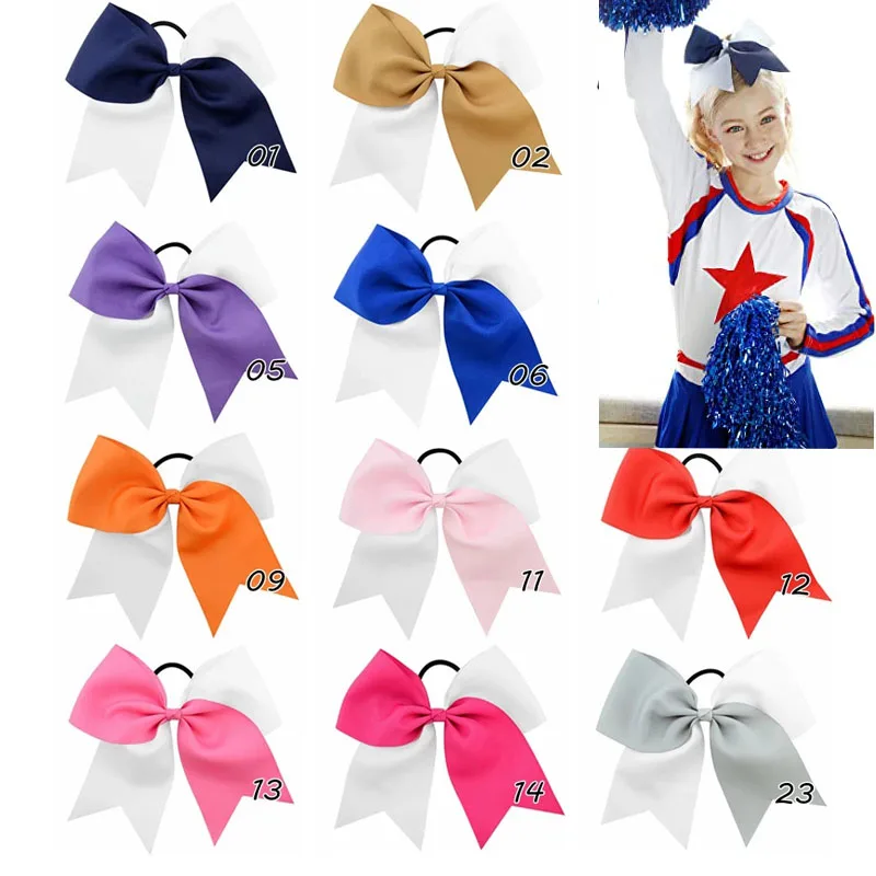 

2Pcs 8 inch double color ribbon cheer bows Grosgrain Ribbon Hair Bow With Elastic Ponytail Hair Holder For Kids Hair Accessories