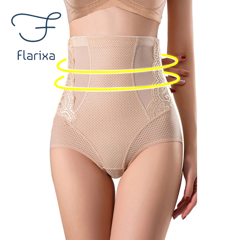 

Flarixa Lace Slimming Briefs High Waist Tummy Control Panties Breathable Body Shaping Pants Postpartum Underwear for Women