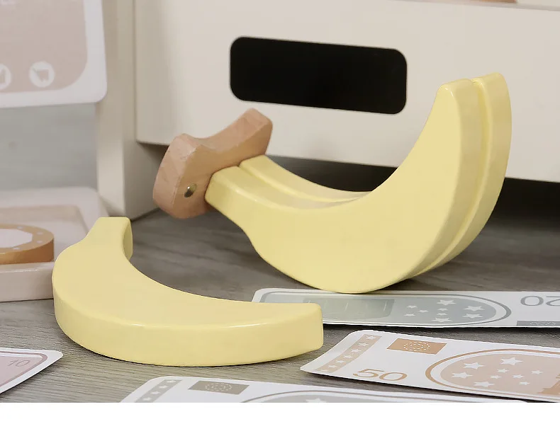 43cm High Quality Wooden Simulate Fruit stand banana apple pear cash register game Play house Interactive Toys baby girl gift 5